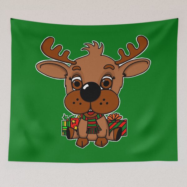 Item preview, "Rein The Christmas Reindeer" | Green Background designed and sold by LiseHoltArt.