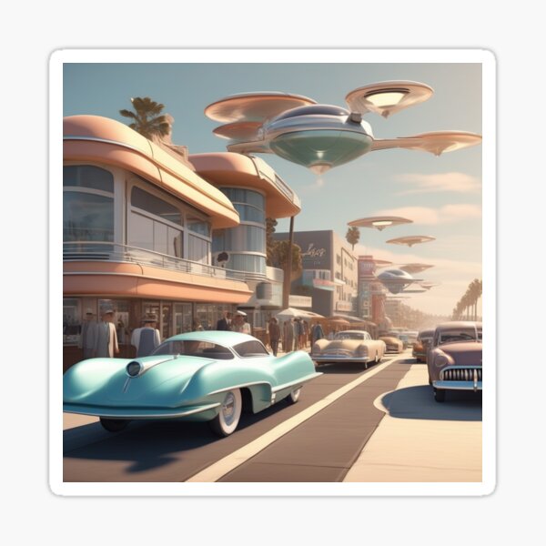 A Retro-Futuristic Image Of A Califonia Beach City Sticker