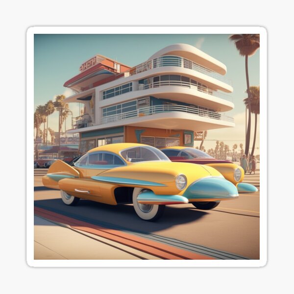 A Retro-Futuristic Image Of A Califonia Beach City Sticker