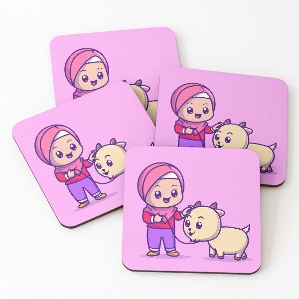 Item preview, Cute Muslim Girl with Goat Cartoon Vector Icon designed and sold by hjian8219.