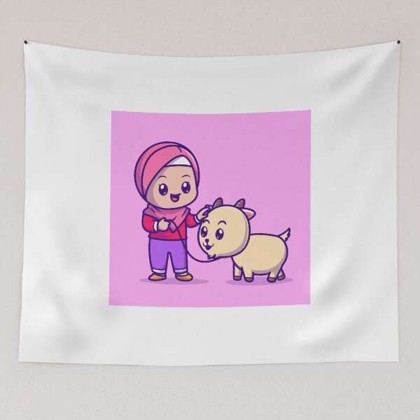 Item preview, Cute Muslim Girl with Goat Cartoon Vector Icon designed and sold by hjian8219.