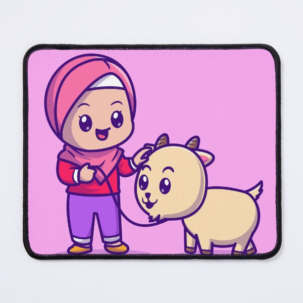 Item preview, Cute Muslim Girl with Goat Cartoon Vector Icon designed and sold by hjian8219.