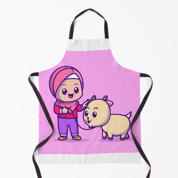 Item preview, Cute Muslim Girl with Goat Cartoon Vector Icon designed and sold by hjian8219.