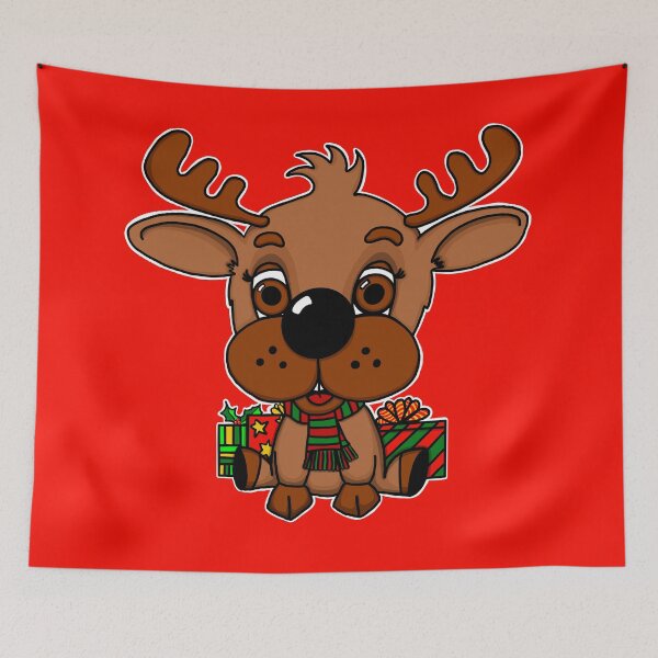 Item preview, "Rein The Christmas Reindeer" | Red Background designed and sold by LiseHoltArt.