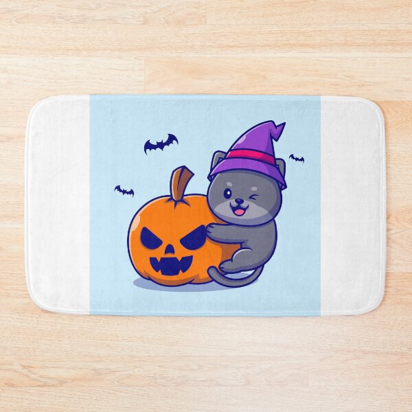 Item preview, Cute Witch Cat Hugging Pumpkin Halloween Cartoon Illustration designed and sold by hjian8219.