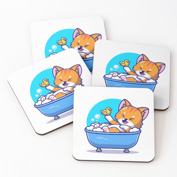 Item preview, Cute Cat in Bath Tub with Duck Toys Cartoon Icon Illustration designed and sold by hjian8219.