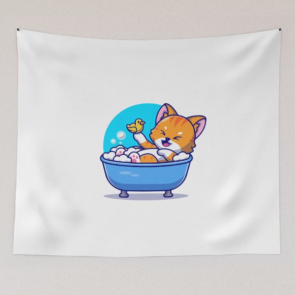 Item preview, Cute Cat in Bath Tub with Duck Toys Cartoon Icon Illustration designed and sold by hjian8219.