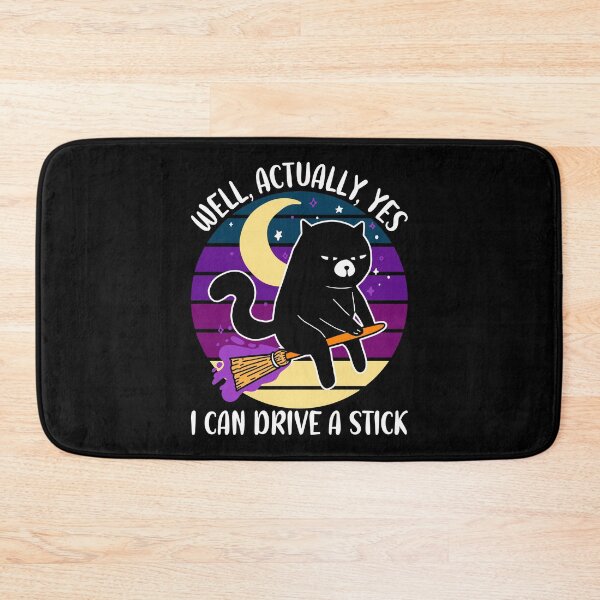 Item preview, Halloween Kitten, Yes I Can Drive A Stick, Black Cat, Witch, Broomstick, Funny Halloween designed and sold by Porcupine Tees ⭐⭐⭐⭐⭐.
