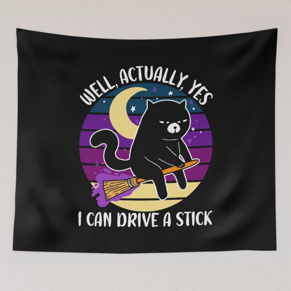 Item preview, Halloween Kitten, Yes I Can Drive A Stick, Black Cat, Witch, Broomstick, Funny Halloween designed and sold by Porcupine Tees ⭐⭐⭐⭐⭐.