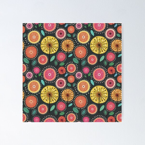 Boho Scandi Folk Flower Christmas Dandelions Poster
