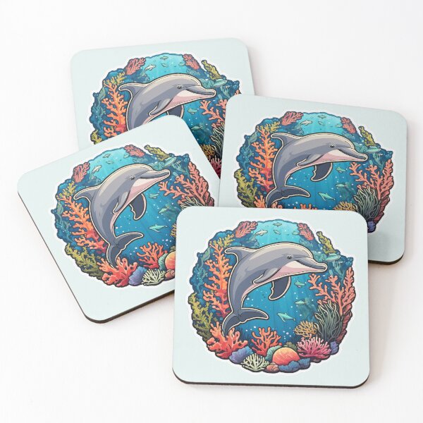Item preview, Cute bottlenose dolphin surrounded by corals designed and sold by WildStudiio.