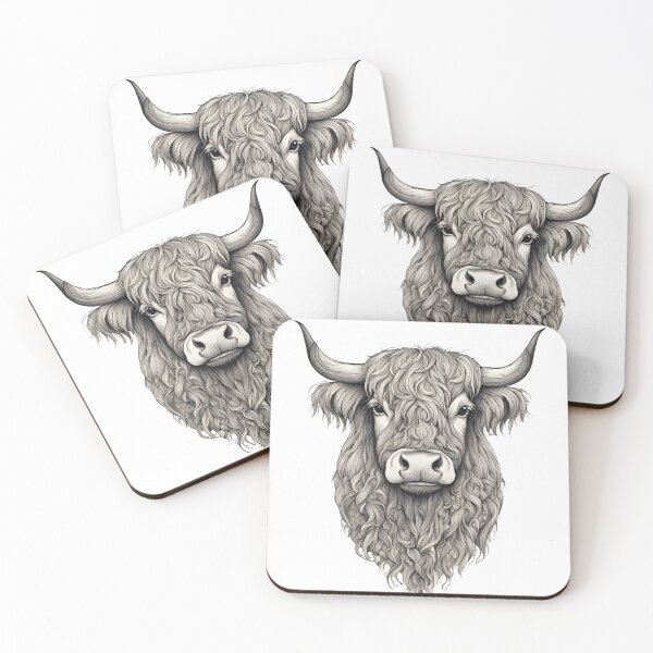 Item preview, Highland Cow Portrait Majestic Beauty in Monochrome designed and sold by PatternXS.