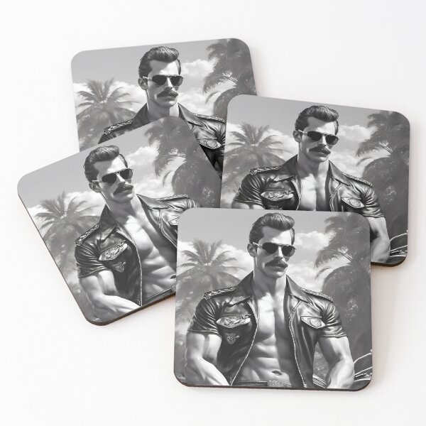 Item preview, Hunk with open leather shirt on motorbike, Tom of Finland Style designed and sold by Szenenbild.
