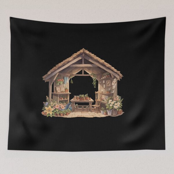 Item preview, Wooden Hut with Flowers and Potted Plant designed and sold by pixclipart.