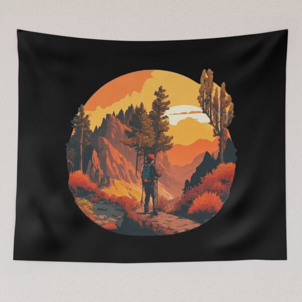 Item preview, Sunset Hiker Climbing Through Pine Forest designed and sold by Ridiculam Toga.