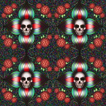 Artwork thumbnail, Skull and Roses Pattern by VidiStudios