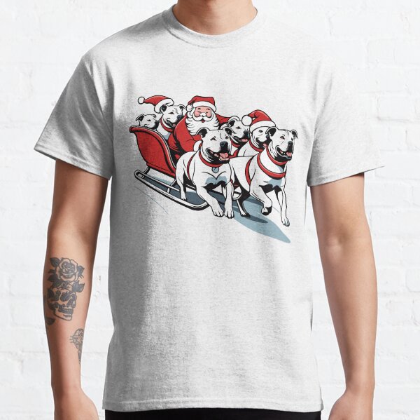Item preview, Staffordshire Bull Terriers Pulling Santa's Sleigh designed and sold by Ameiva-Apparel.