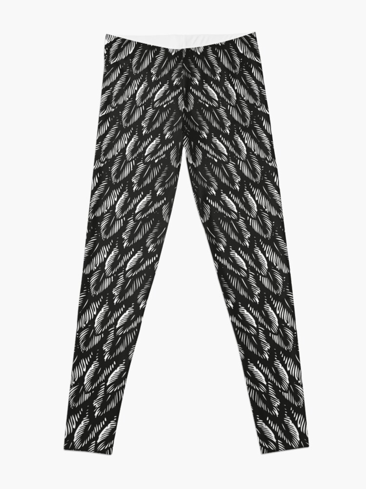 Alternate view of Feather Pattern No. 2 | Vintage Feathers | Black and White | Bird Feathers | Patterns in Nature | Leggings
