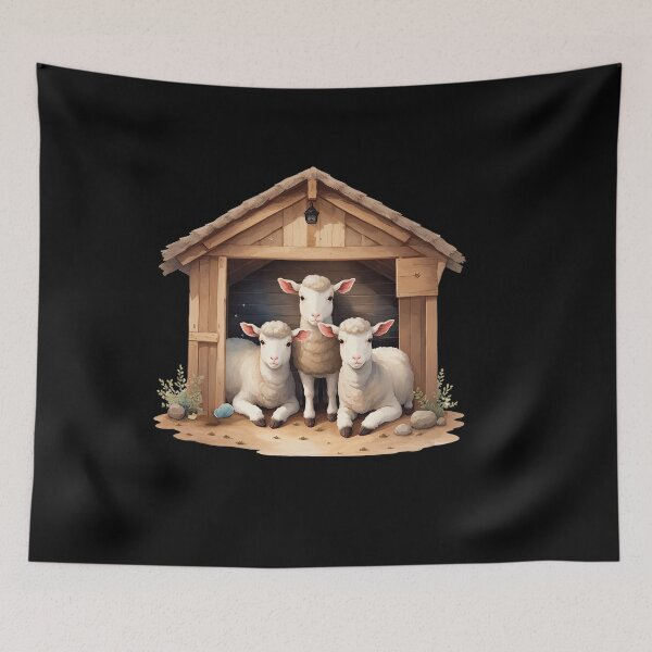 Item preview, Sheep in Wooden Hut with Bell designed and sold by pixclipart.