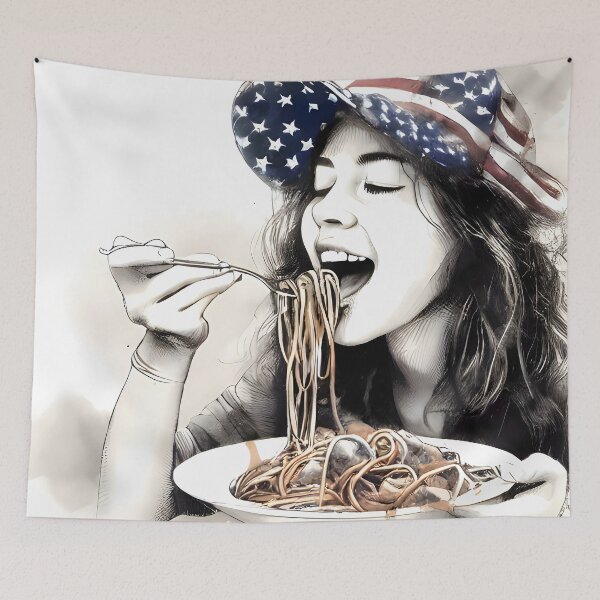 Item preview, Girl Eating Spaghetti (cute eating) designed and sold by meaningspace.