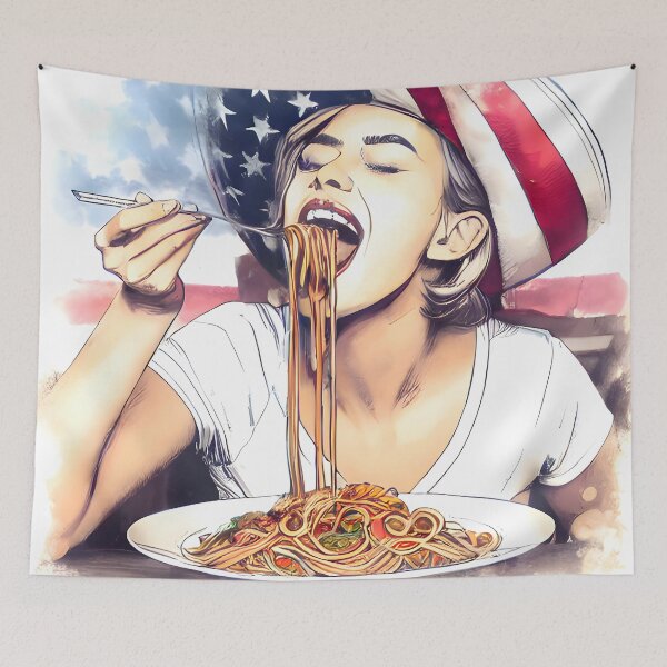 Item preview, Girl eating spaghetti. (italian food) designed and sold by meaningspace.