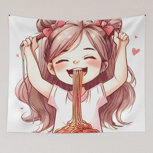 Artikelvorschau, Mädchen isst Spaghetti (Spaghetti-Kunst essen) entworfen und verkauft von meaningspace.