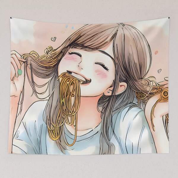 Item preview, Girl Eating Spaghetti (pasta) designed and sold by meaningspace.