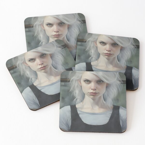 Item preview, Café Couture: Pastel Portrait of a White-Haired Barista designed and sold by BrioDesign.