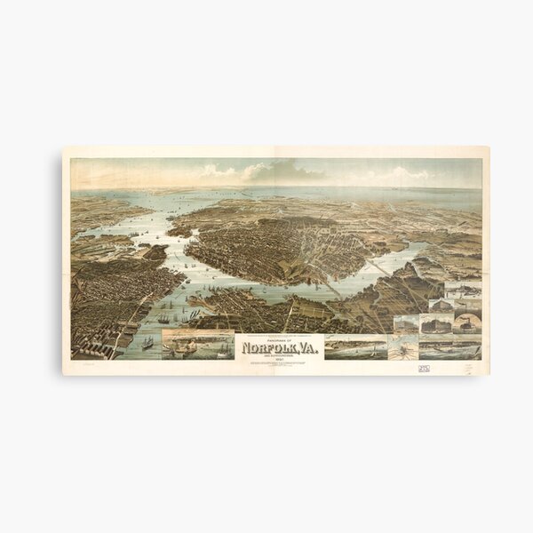 Vintage Pictorial Map of Norfolk Virginia (1892) Metal Print