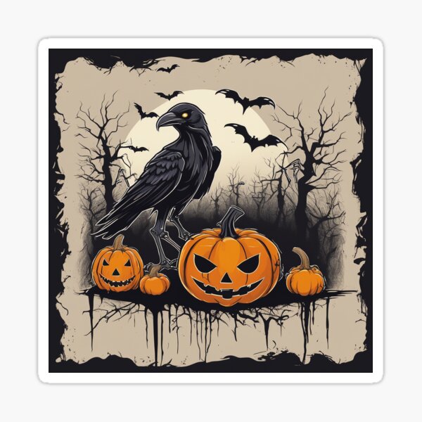 Item preview, Crow In A Pumpkin Patch Sticker designed and sold by DigitEclectic.