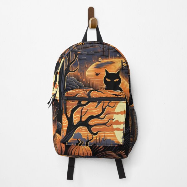 Item preview, Vintage Halloween scene black cat occult house pumpkin designed and sold by GrinGalore.