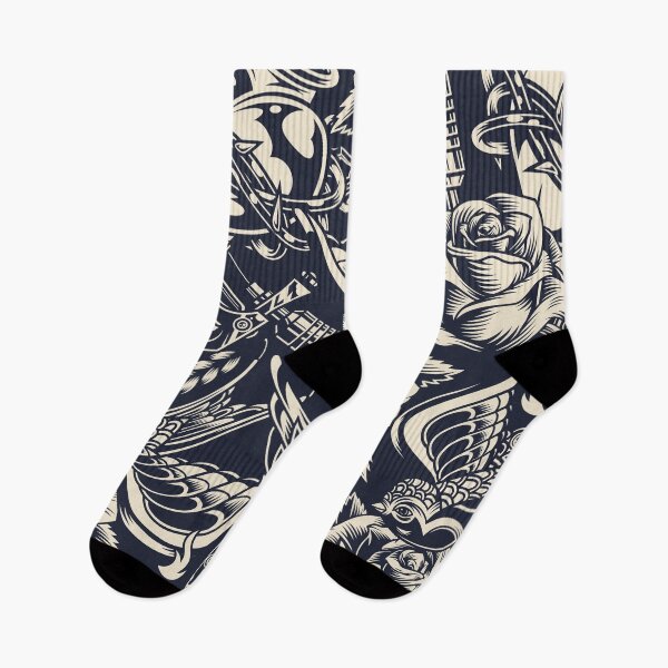 Item preview, Monochrome nostalgic floral tattoo design designed and sold by TheRightHonMP.