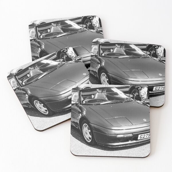 Item preview, Black and white image of the front of a blue Lotus Elan, 1990 on display  designed and sold by Graham Cornall.