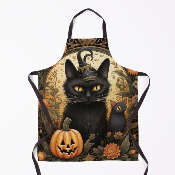 Item preview, Vintage Halloween scene black cat mouse pumpkin flowers designed and sold by GrinGalore.