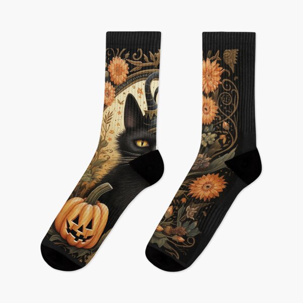 Item preview, Vintage Halloween scene black cat mouse pumpkin flowers designed and sold by GrinGalore.
