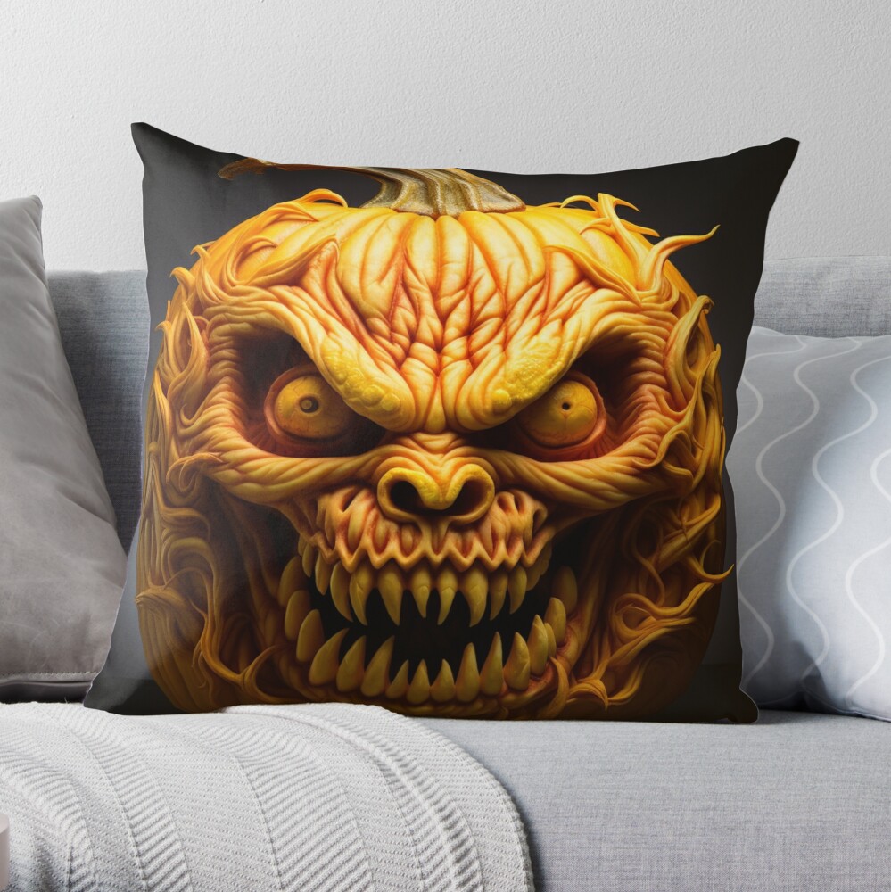 Evil Pumpkin Halloween Pillow