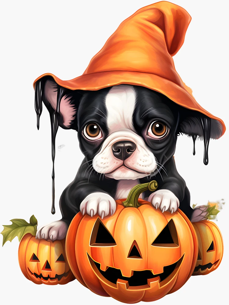 Halloween Funny Cute Boston Terrier Dog Inside Pumpkin Sticker for Sale by  HealthyHappyYou