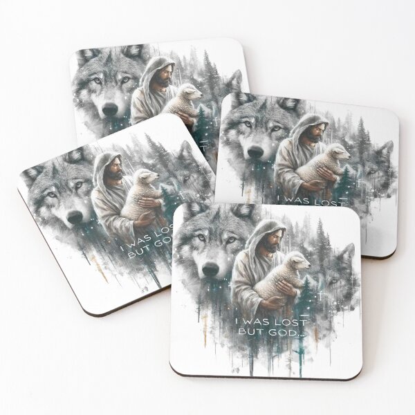 Item preview, I Was Lost, But God. Jesus With A Sheep Art, Wolf Background designed and sold by Faithloveshop.
