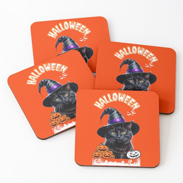 Item preview, Black Cat, Bats and Pumpkin Scene Halloween T-Shirt_ black & Orange & black style with curved letters designed and sold by DeJuin.