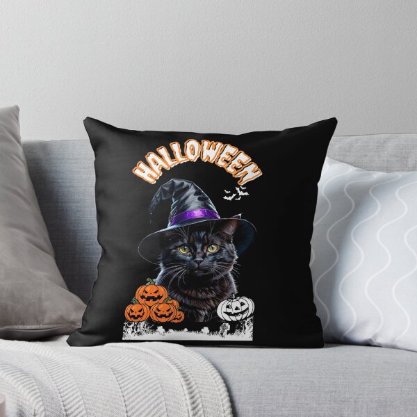 Item preview, Black Cat, Bats and Pumpkin Scene Halloween T-Shirt_ black & Orange & black style with curved letters designed and sold by DeJuin.