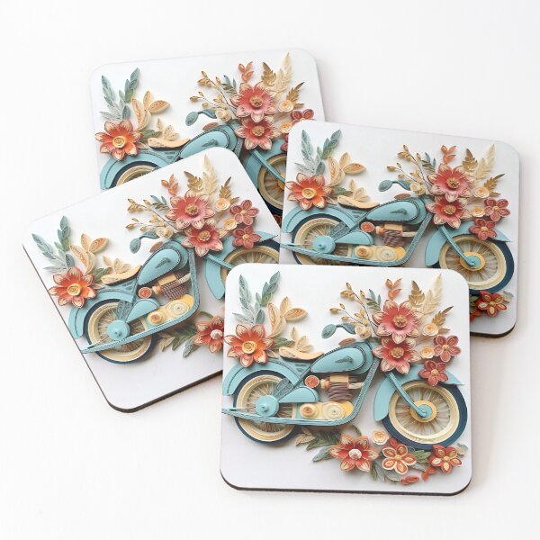 Item preview, decorative paper quilling motorcycle pastel print designed and sold by dcrc.