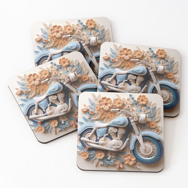 Item preview, decorative paper quilling motorcycle pastel print designed and sold by dcrc.