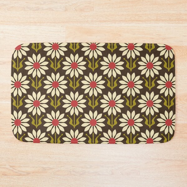 Item preview, KF 0159 F - Vintage Retro 70s Daisy Floral Pattern in Green and Magenta on Brown designed and sold by KhakiFinch.