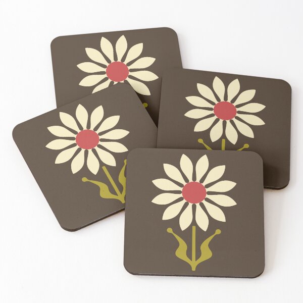 Item preview, KF 0159 F - Vintage Retro 70s Daisy Floral Pattern in Green and Magenta on Brown designed and sold by KhakiFinch.