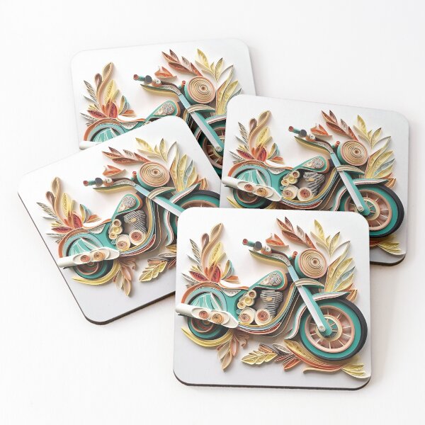 Item preview, decorative paper quilling motorcycle pastel print designed and sold by dcrc.