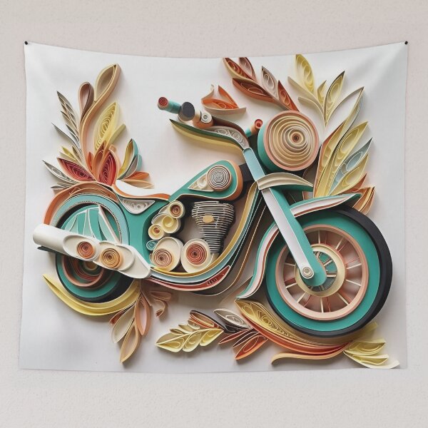 Item preview, decorative paper quilling motorcycle pastel print designed and sold by dcrc.