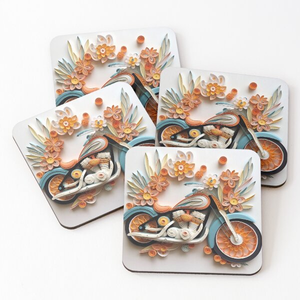 Item preview, decorative paper quilling motorcycle pastel print designed and sold by dcrc.