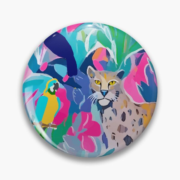 Item preview, Cheetah, toucan and macaw parrot in colourful preppy jungle designed and sold by SophieClimaArt.