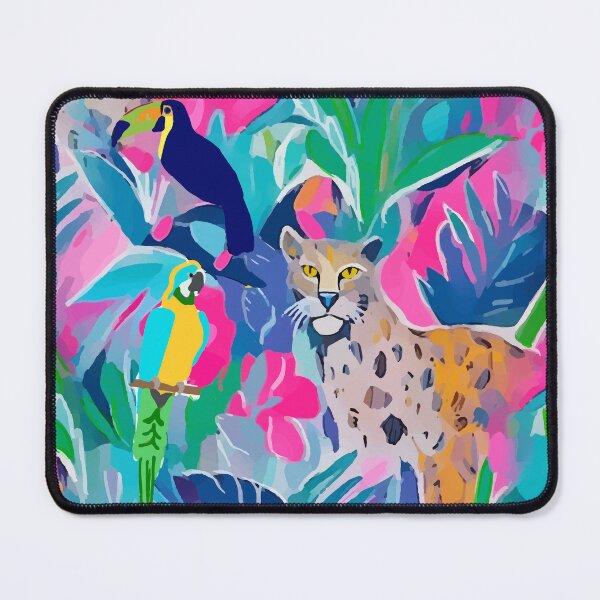 Item preview, Cheetah, toucan and macaw parrot in colourful preppy jungle designed and sold by SophieClimaArt.