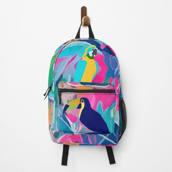 Item preview, Cheetah, toucan and macaw parrot in colourful preppy jungle designed and sold by SophieClimaArt.